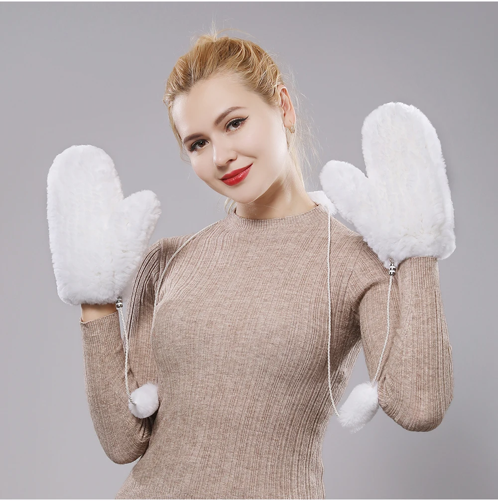 Women's Winter Warm Real Rex Rabbit Fur Gloves Good Elastic Ladies Fur Mittens Girls Outdoor Warm Natural Rex Rabbit Fur Mittens