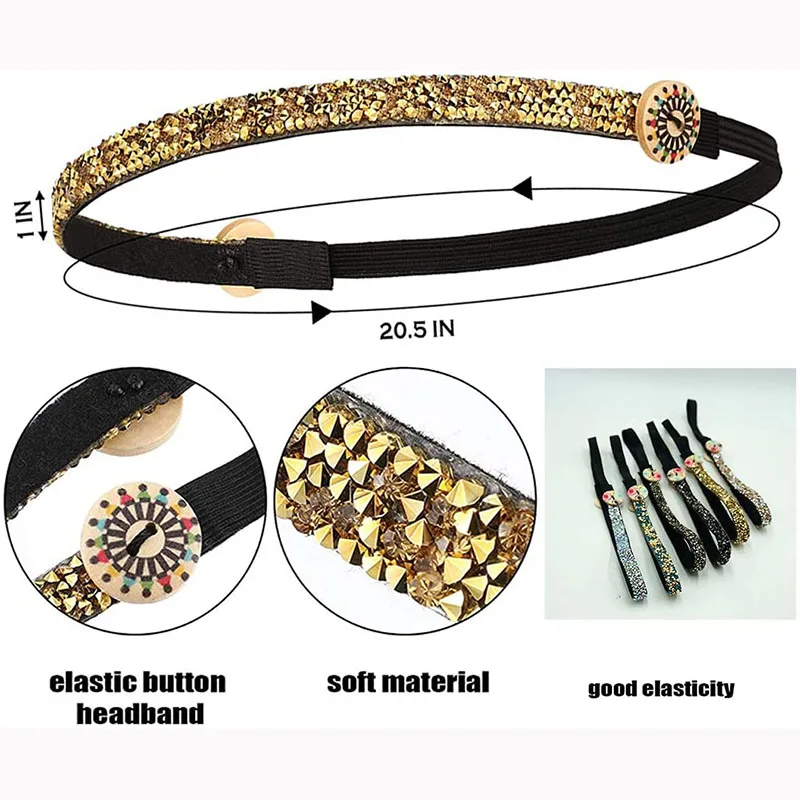 Luxury Wooden Button Headbands Resin Diamond Jewelry Simple Sports Hair Bands Non-slip Elastic headband Girls Hair Accessories