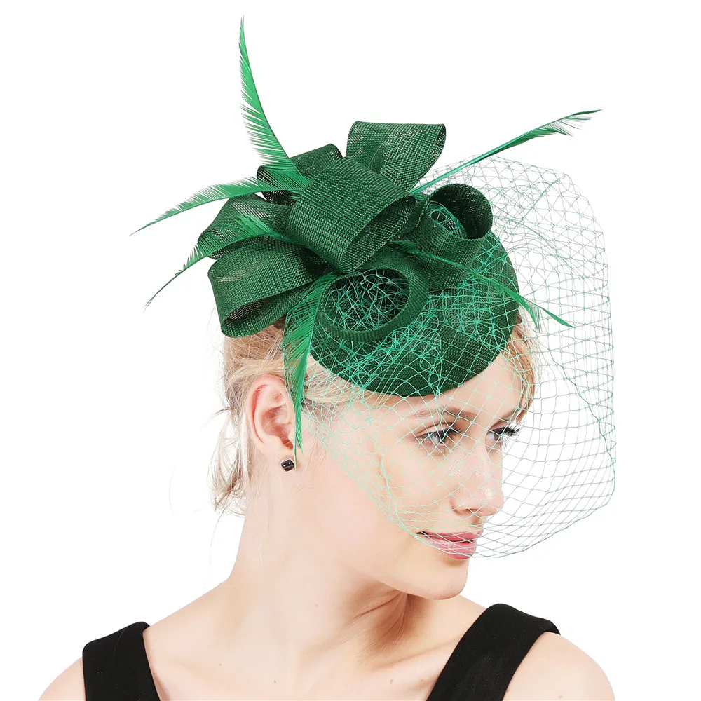 Frauen Fascinator Hut Nachahmung Sinamay Feder Tee Party Pillbox Blume Derby Milli nery Kirche Cocktail Kopf bedeckung neues Design – Detail 8