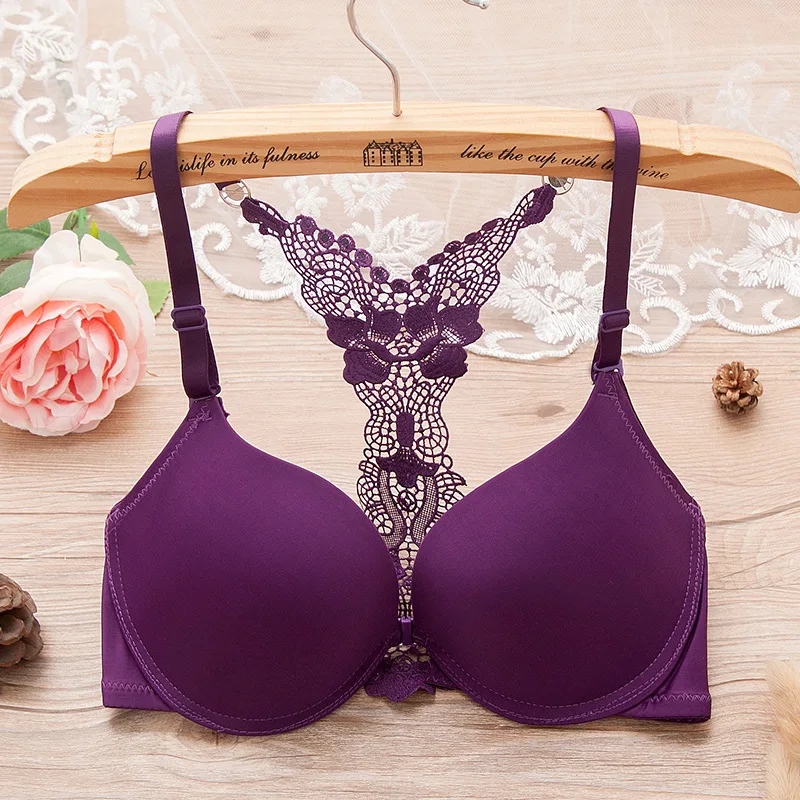 New Style Front Buckle Y-shaped Beautiful Back Sexy Bra, Lace Adjustment Type Glossy Girl Underwear Bra