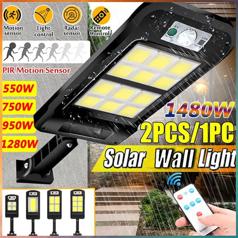 

Ultra Big Outdoor Solar Light PIR Motion Sensor Wall Light Sensor Solar street lamp Waterproof Smart Remote Control Lamp COB