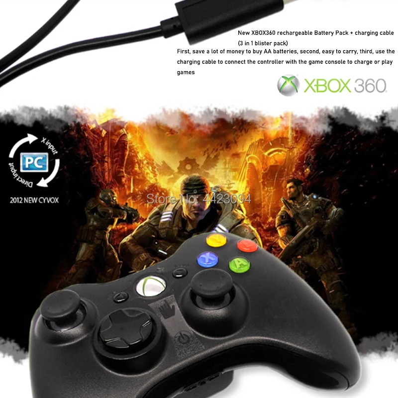 بطارية 4800 مللي أمبير وكابل شحن USB ، لجهاز Xbox 360 ، وحدة تحكم لاسلكية/سلكية ، حزمة بطارية قابلة لإعادة الشحن