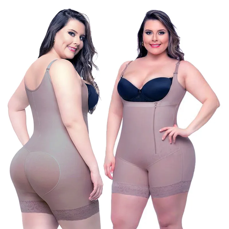 

Plus Size 6XL Latex Women's Body Shaper Post Liposuction Girdle Clip Zipper Bodysuit Lace Vest Waist Shaper Reductoras Shapewear