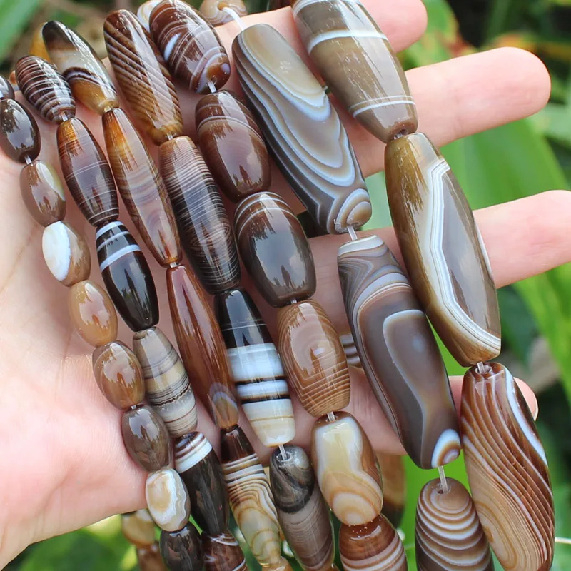 

Beautiful 6-50mm Coffe Color Stripe agates Oval beads 15"/38cm,For DIYJewelry making!We provide mixed wholesale for all items !