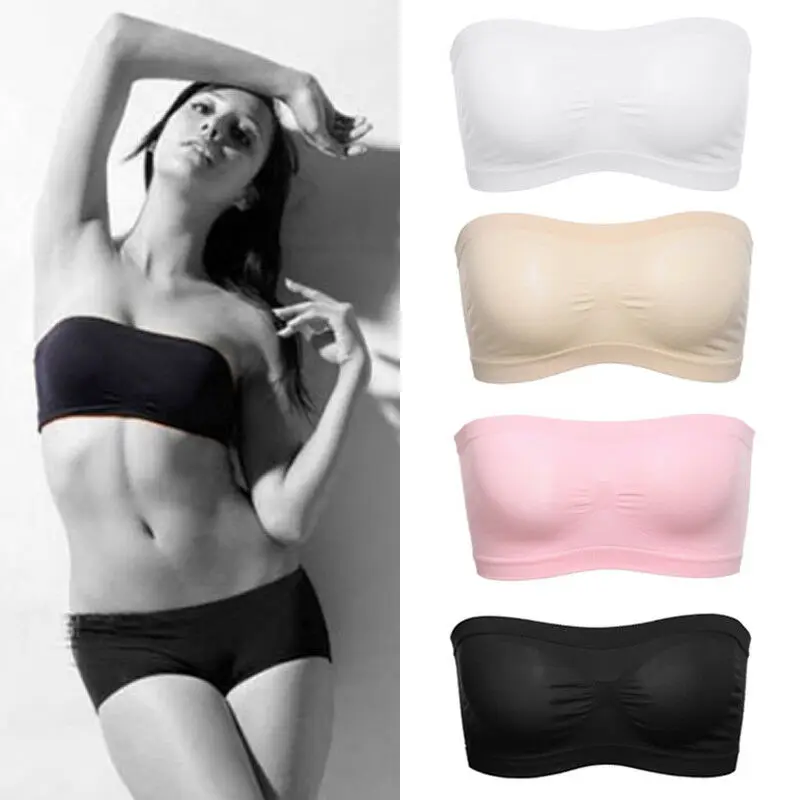 New Women Summer Solid Color Tube Top Seamless Strapless Bra Bandeau Comfortable And Breathable Tube Top Sports Bra No sponge