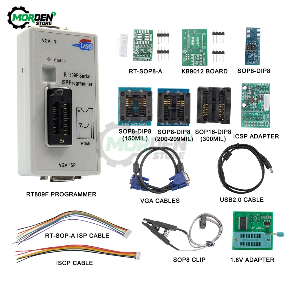 Newest RT809F ISP Programmer/ RT809 LCD USB Programmer 24-25-93 Serise IC with 11 Adapters Repair Tool