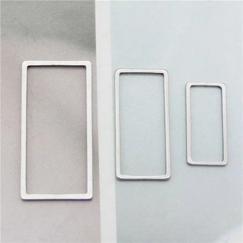 Julie Wang 12PCS Hollow Rectangle Charms Stainless Steel Geometric Pendants Bracelet Jewelry Making Accessory