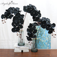 8 Heads Artificial Flower Black Butterfly Orchid Silk White Phalaenopsis Wedding Christams Home Decor Garden Potted Fake Plants