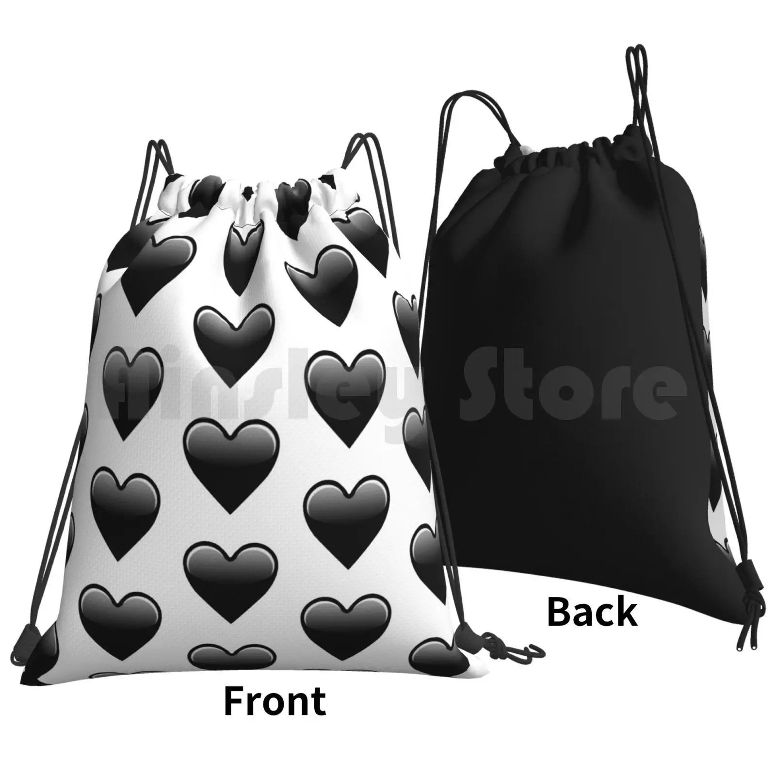 Black Heart Love Backpack Drawstring Bag Riding Climbing Gym Bag Cute Smile Funny Face Happy Fun Sweet Kiss Color Emotion