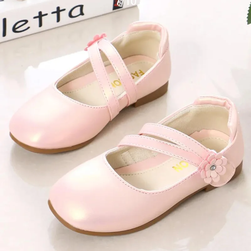 8 6 9 11 10 12 Years Children Kids Pink White Princess Leather Shoes For Little Girls Slip on School Latin Dance Shoes New 2021