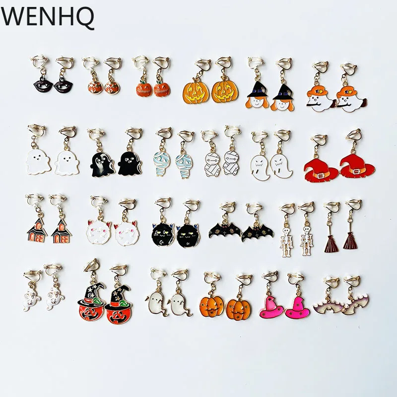 WENHQ Hot Selling Halloween Clip on Earrings Simple Fashion Adult Child No Pierced Earrings Ear Clip Cartoon Cute Cuff Earrings