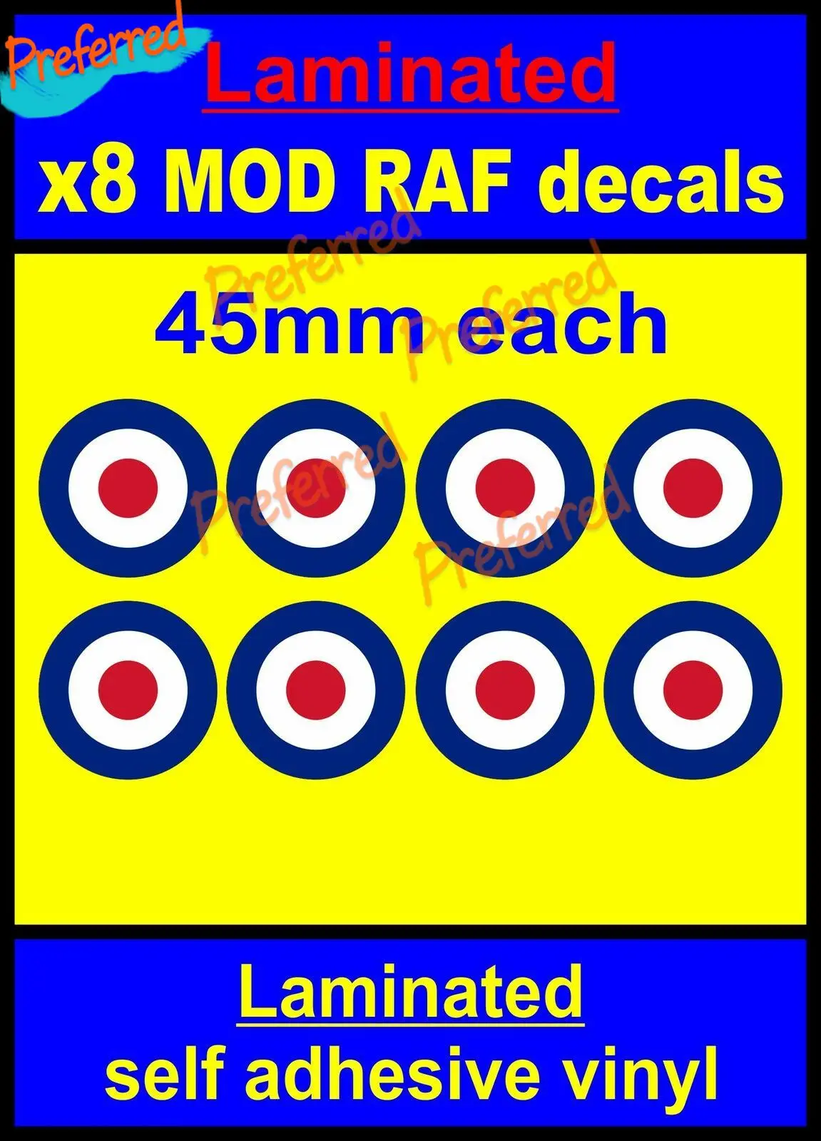 Laminated 8x 45mm RAF Roundel Stickers for Mod Target The Who Scooter Decals Vespa Vinyl Cover Scratches Waterproof PVC Sticker