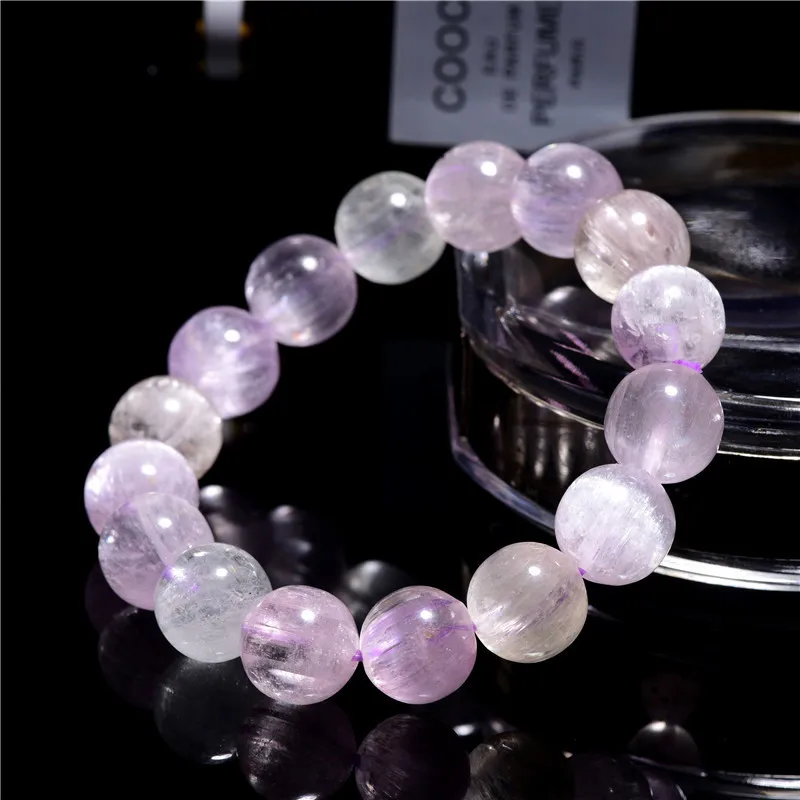 

Natural Purple Kunzite Quartz Bracelet Clear Round Beads Powerful Energy Cat Eye Women Men Genuine Kyanite AAAAAA