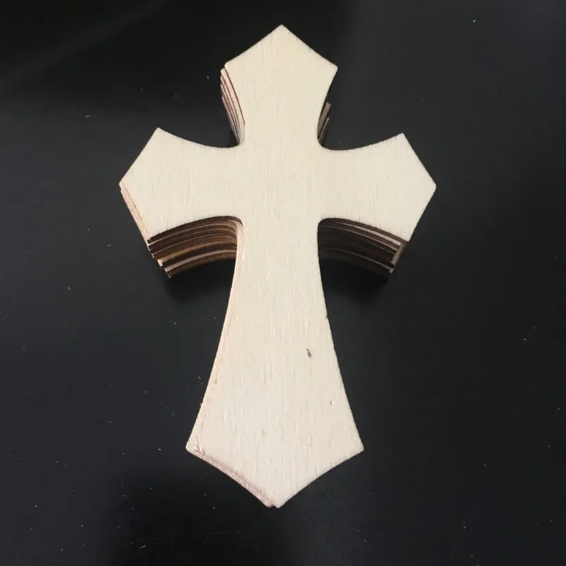 10 Pieces Cross Shaped Wood Pieces for Wooden Craft DIY Projects, Sunday School, Church, Home Decoration