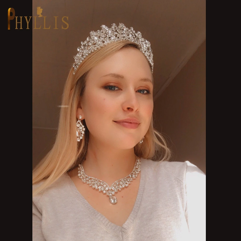 A46 Groothandel Bruiloft Kroon Oorbel Set Verjaardagsfeestje Bruiloft Tiara Premium Hoofddeksels Prinses Strass Hoofddeksel Hoofdtooi