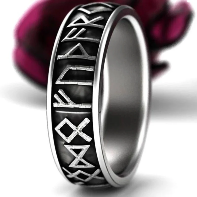 Nordic Myth Retro Viking Luna Rune Ring Men's Stainless Steel Odin Symbol Amulet  Jewelry Gift