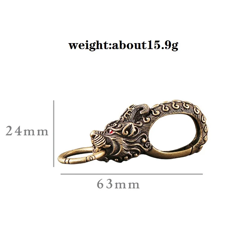 Pure Brass Red Eyes Dragon Head Keyrings Zodiac Dragon Keychain Men Waist Buckle Car Key Chain Pendant Charms Vintage Jewelry