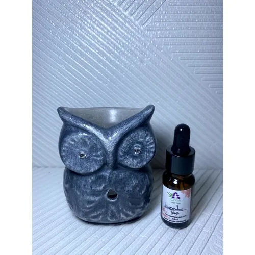 Talya Art Design Anthracite Black Over White Tumbled Owl Censer and Lavender Oil