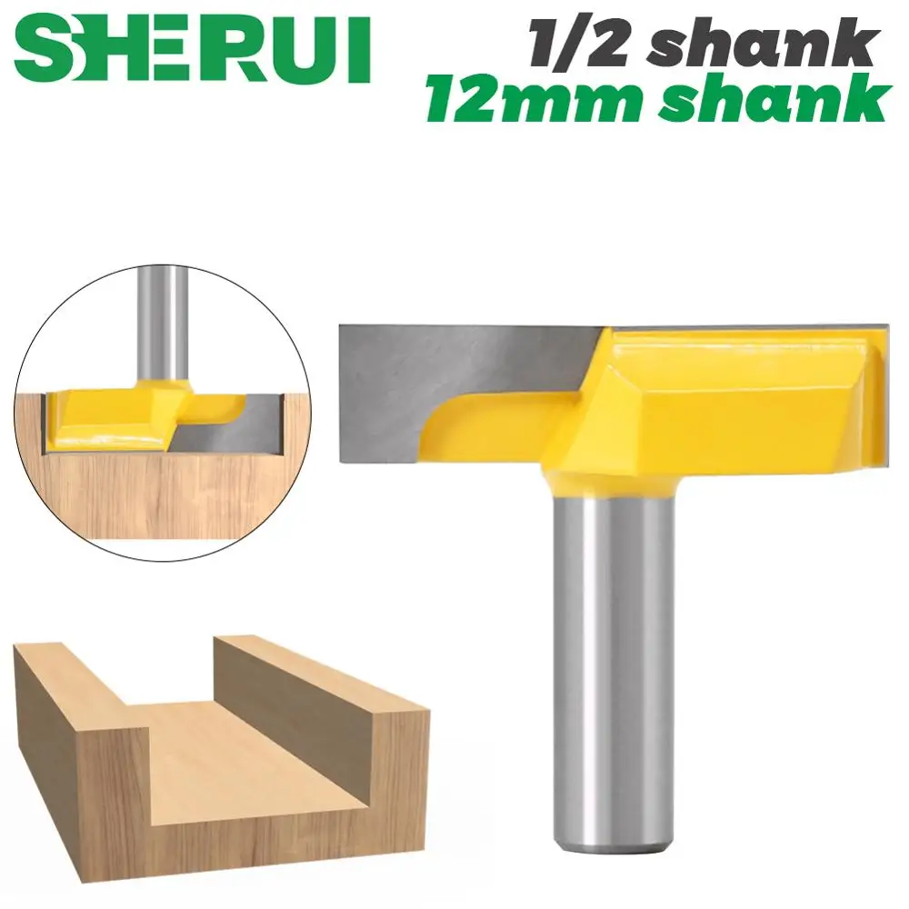 1/2” Inch 12mm Shank 2-1/4” Bottom Cleaning Router Bit (Mortising Bit, Spoil board Surfacing, Slab Flattening Woodworking Mil