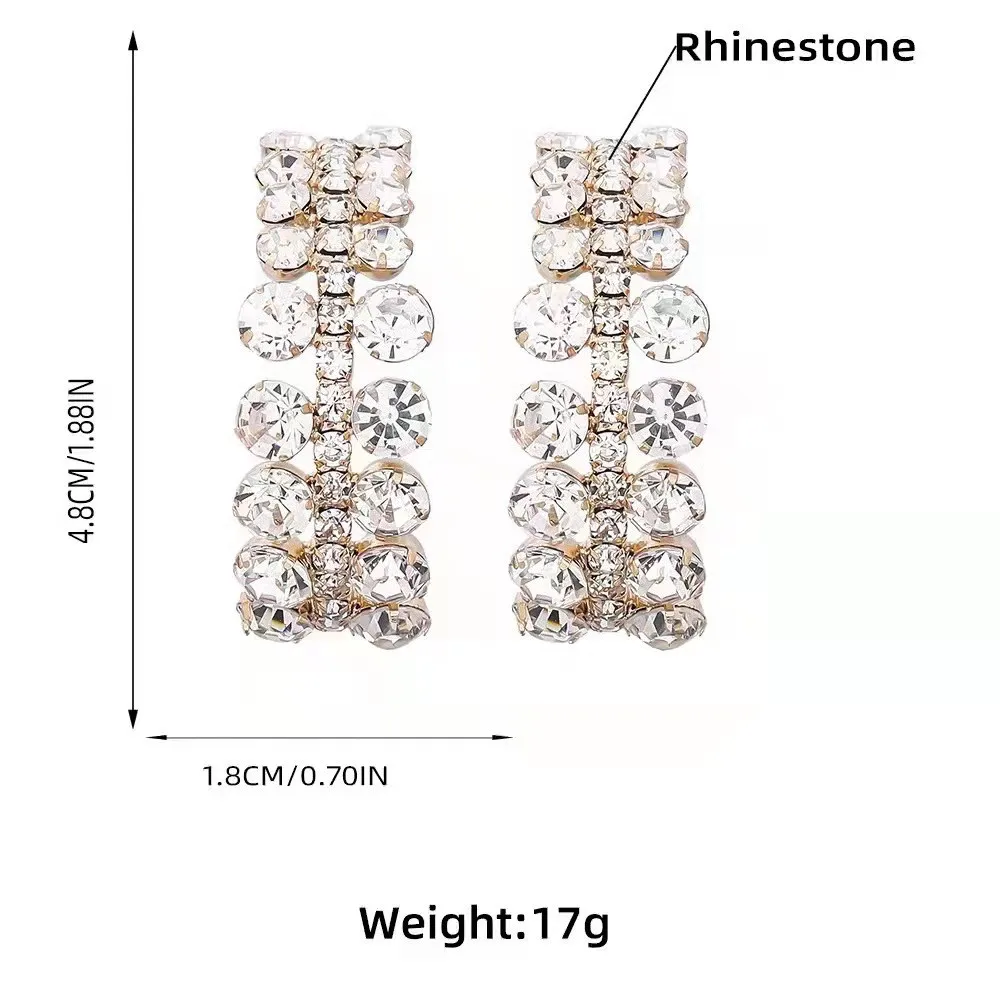 Exquisite Rhinestone Arched Geometric Drop Earrings Accessories for Women Luxury Crystal Stud Dangle Earring Dinner Jewelry Gift