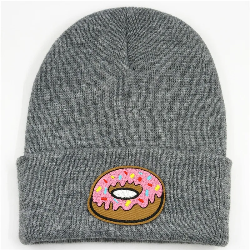 Doughnut Embroidery Cotton Thicken Knitted Hat Winter Warm Hat Skullies Cap Beanie Hat for Men and Women 146