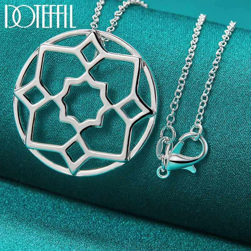 

DOTEFFIL 925 Sterling Silver Round Flower Necklace For Woman Fashion Wedding Engagement Party Charm Jewelry