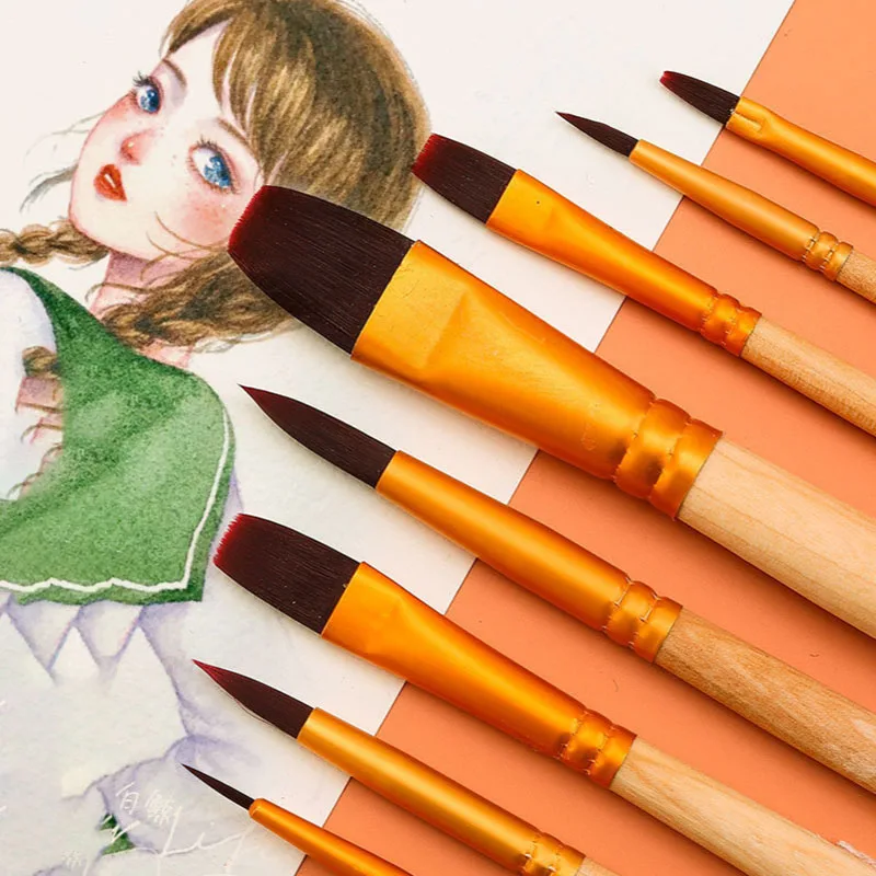 6/7/8pcs set Multifunction Gouache brush watercolor paint brush line pen art life brush acrylic oil paint pen 3 colors available