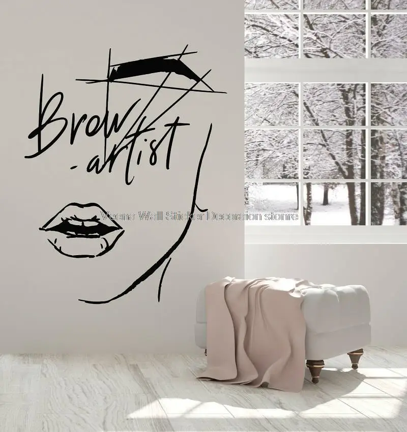 Abstract girl face eyelash makeup eyebrows lips vinyl wall decal beauty salon spa salon makeup shop wall home decoration mural 2