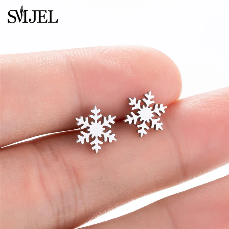 SMJEL dessin animé Animal cerf boucles d'oreilles petit flocon de neige boucle d'oreille pour les filles en acier inoxydable bijoux de noël femmes pendientes