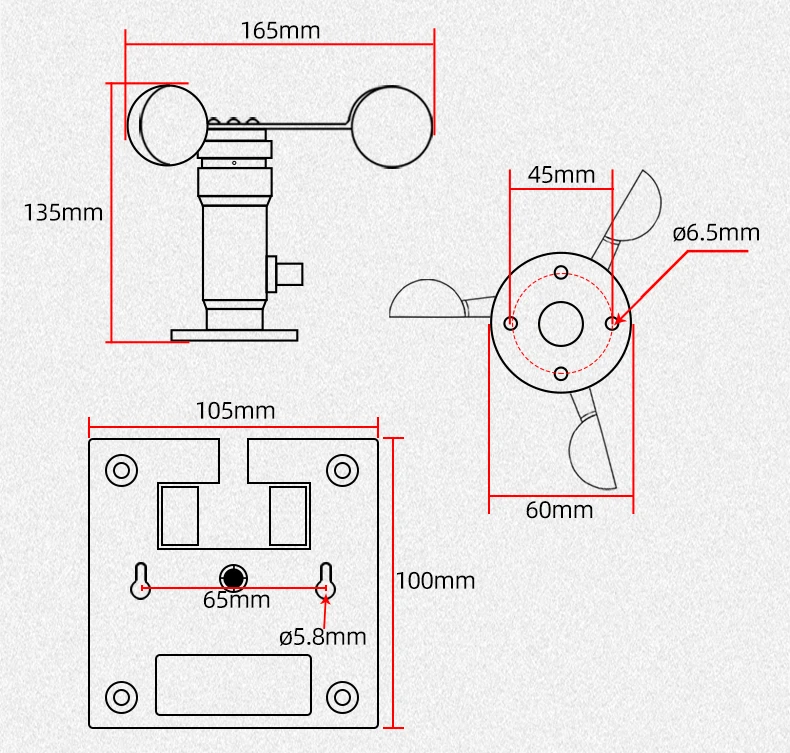 RS485 Tower Crane Wind Alarm Device Controller Wind Meter Sensor Anemometer Display Engineering