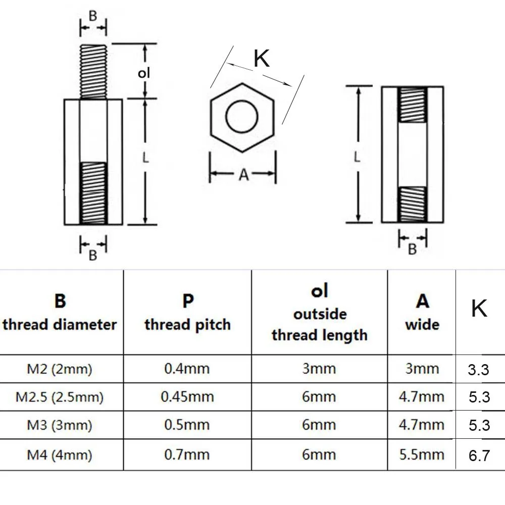 Separador hexagonal de latón macizo para placa base PCB, M2, M2.5, M3, M4, M-F de Pilar macho-hembra, 10/50 unidades