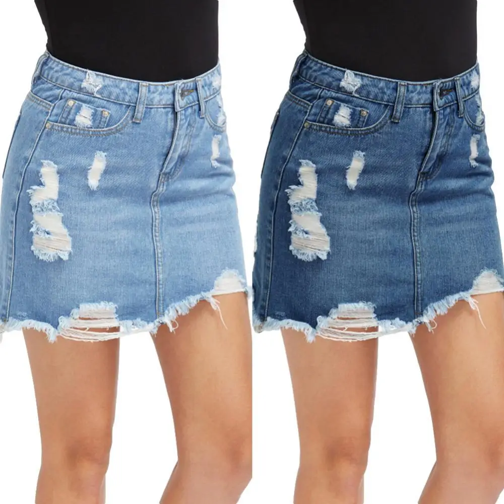 

80% Hot Sale Fashion Sexy Women Ripped Frayed A-Line High Waist Hole Jeans Lady Skirts Casual Office Bodycon Mini Pencil Skirt