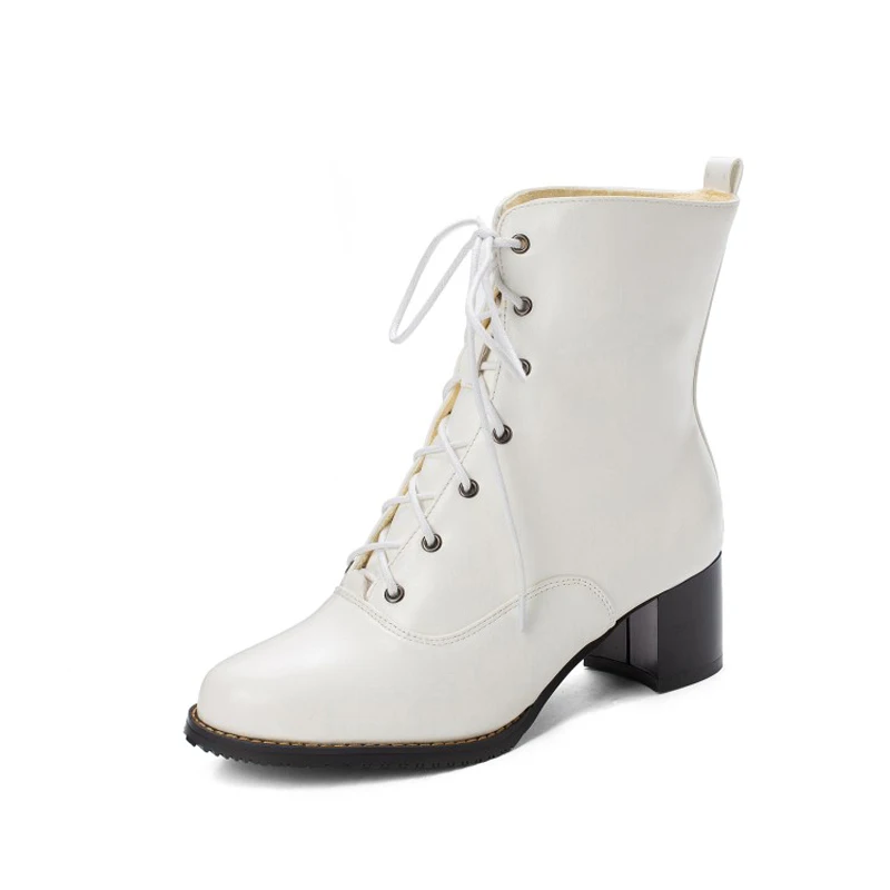 Big Size boots women shoes ankle boots for women ladies boots shoes woman winter Front cross strap square heel