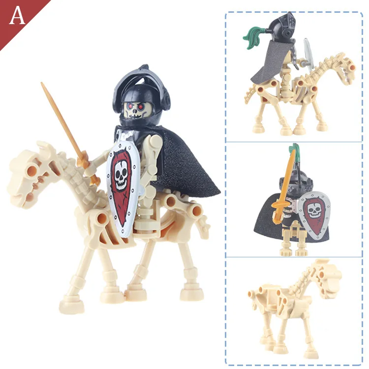 10Pcs/set Medieval Skeleton Knight Building Blocks Undead Soldier Horse Action Figure DIY Assembling Bricks Toys for Children