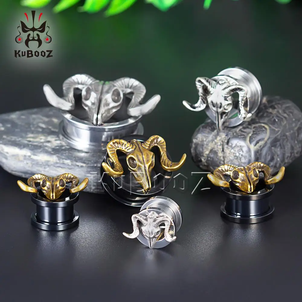 KUBOOZ Vintage Ear Piercing Plugs Tunnels Stainless Steel Studs Screw Body Jewelry Gauges Earrings Fashion Gift For 2PCS 0G 00G