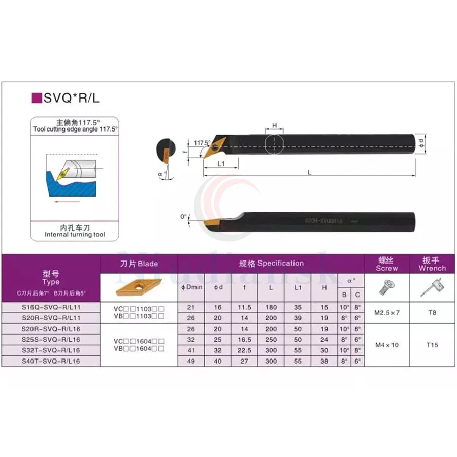 1 pz S16Q-SVQBR11 portautensili per tornitura interna S20R-SVQBR11 utensili per tornio CNC SVQBL + 10 pz VBGT1103 inserti in metallo duro con foro interno