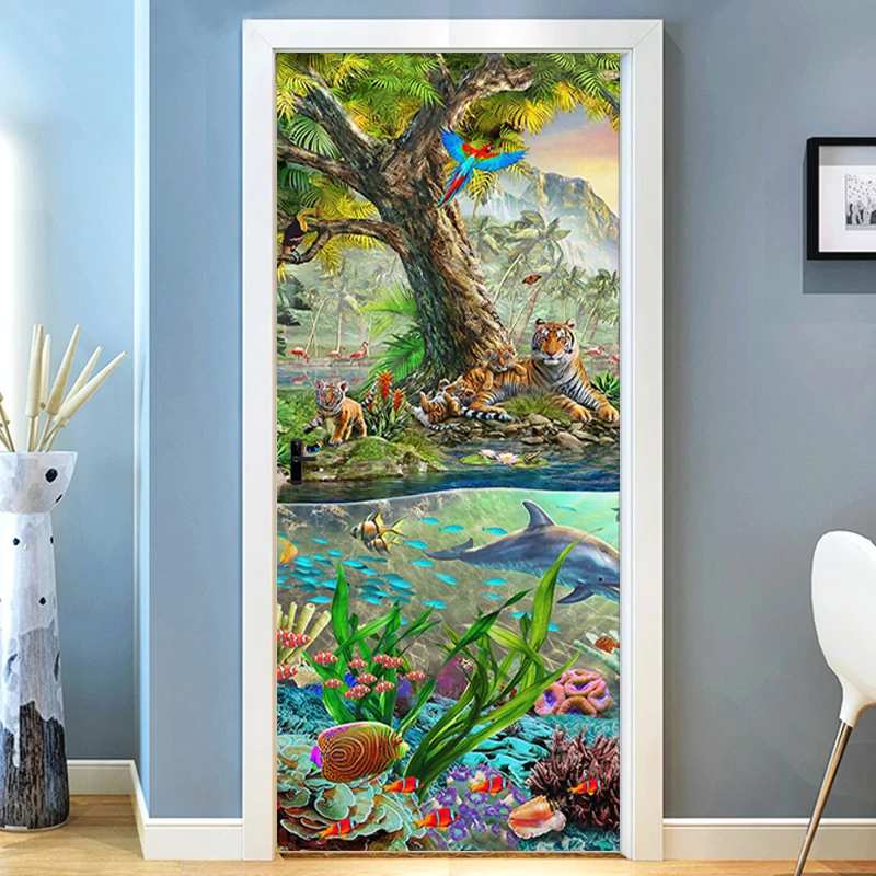 

3D Door Sticker Landscape Wallpaper Self-adhesive Door Mural Removable Vinyl Home Decoration Art Decal Wall Poster PVC Sticker