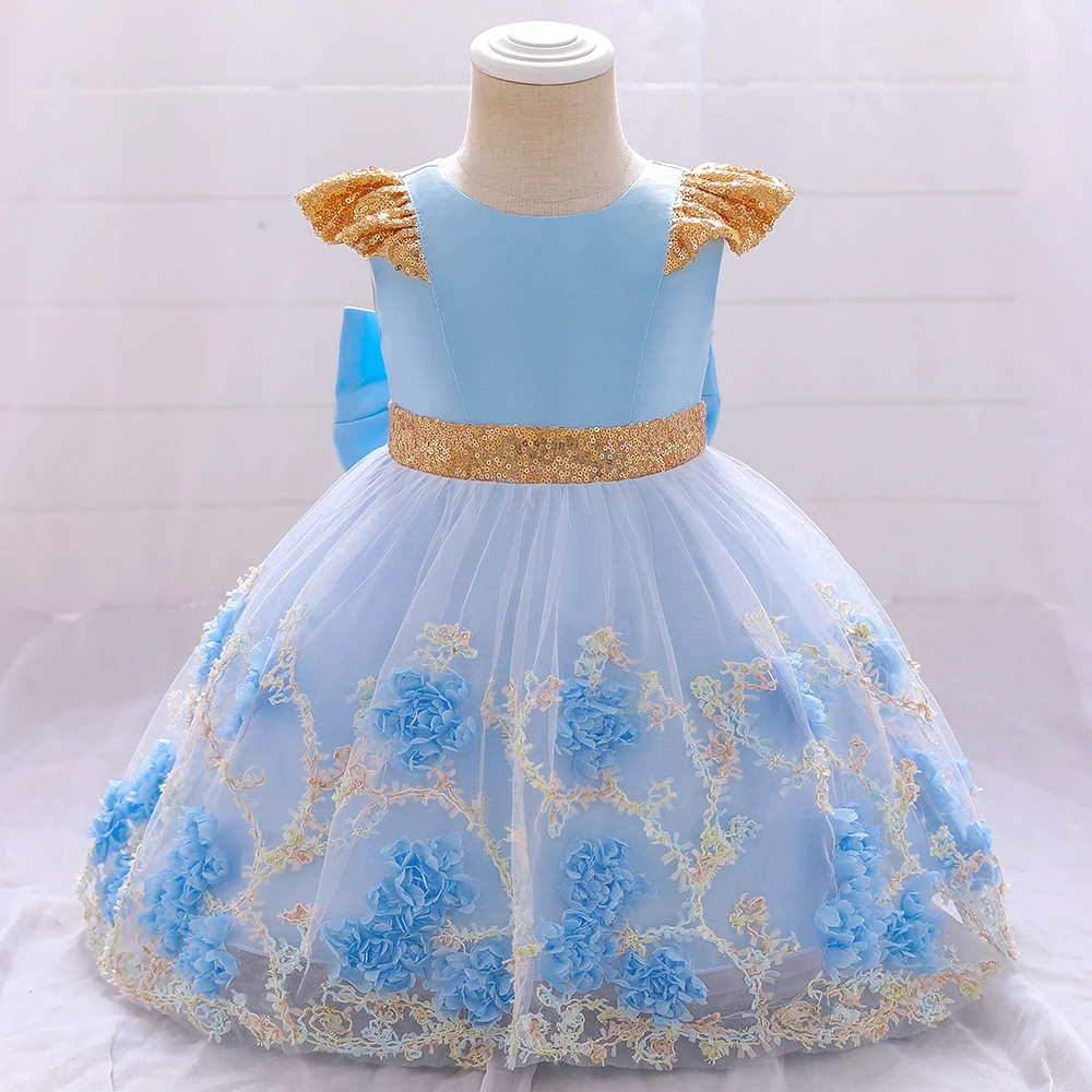 

Baby Girls Party Dresses Sequins Belt Infant Baby 1st Birthday Princess Dress For Girl Toddler Lace Flower Summer Clothes