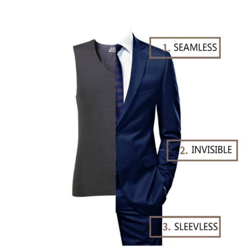 Roupa íntima masculina de manga curta para inverno, roupa interior térmica para homens, tops, colete sem mangas, aquecedor térmico invisível