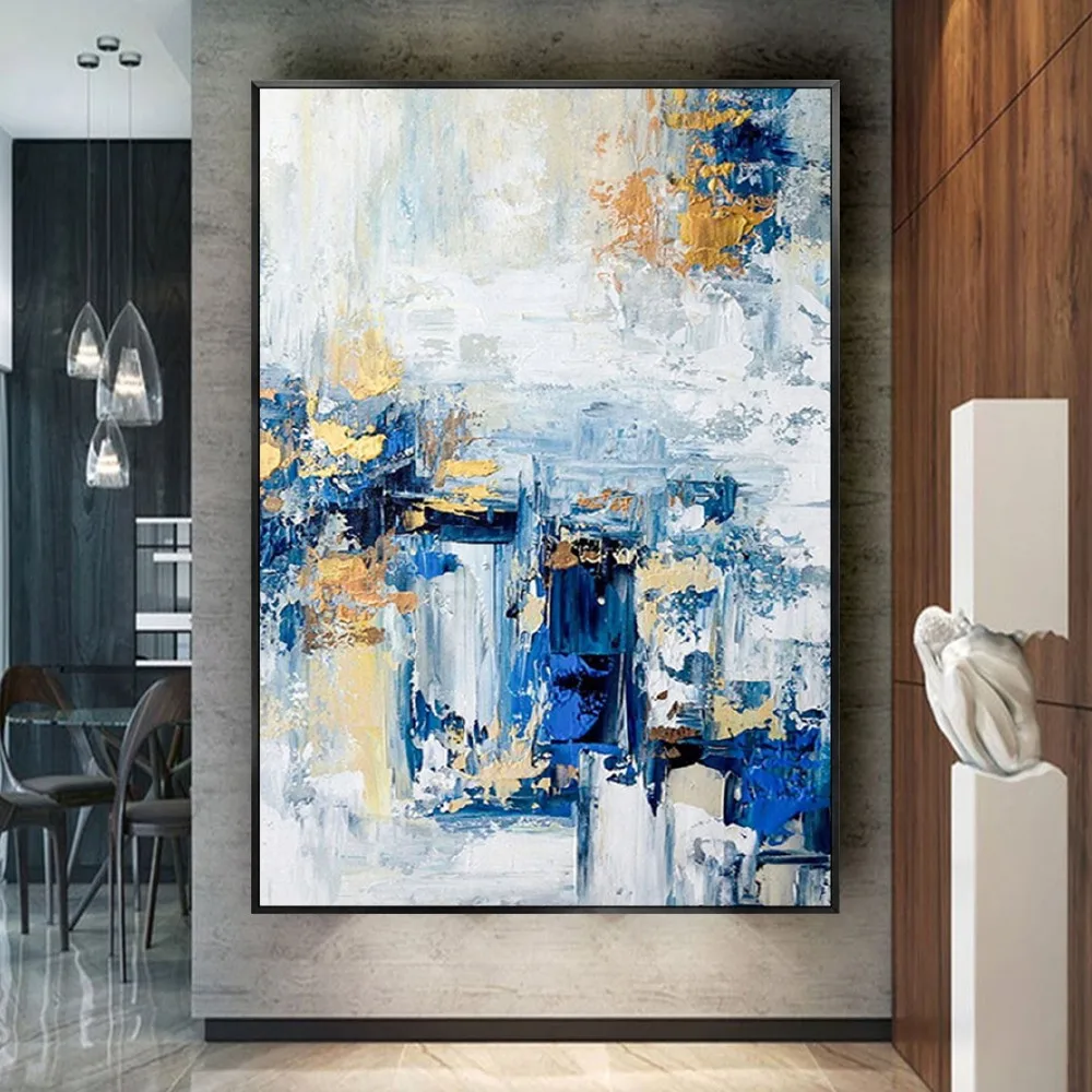 

Large Size Hand-Painted Abstract Oil Painting On Canvas Gold Blue Cloud Pictures Wall Art Paintings Picture Living Room Giftn