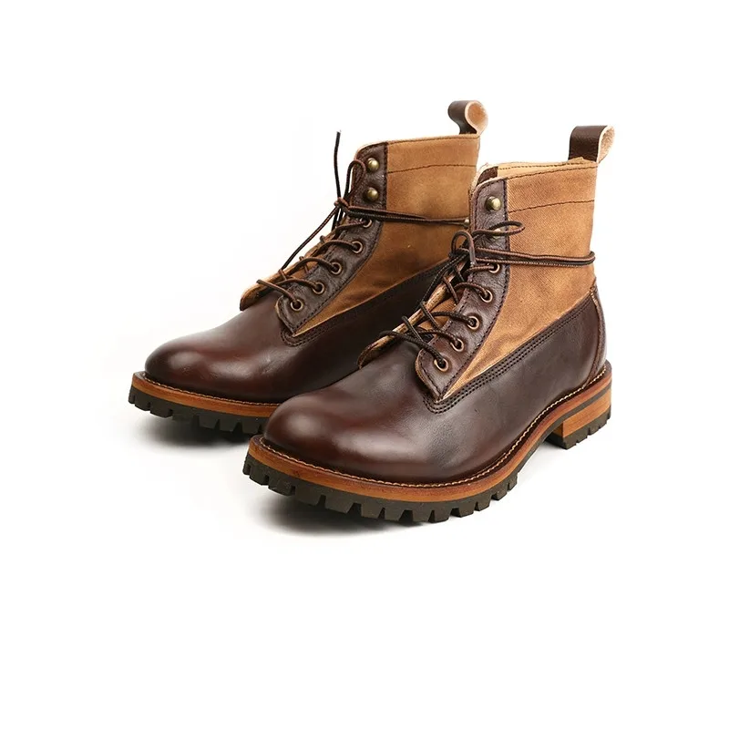 New Vintage Fashion Casual Men Boots Handmade Cow Leather Shoes Round Toe Tooling Motorcycle Boots High Quality Ankle Boots