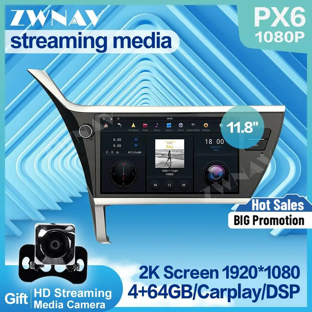 MAX-PAD 1920*1080 Android 9.0 PX6 Car Multimedia Player streaming media For Toyota Corolla 2017 2018 HIFI radio stereo head unit