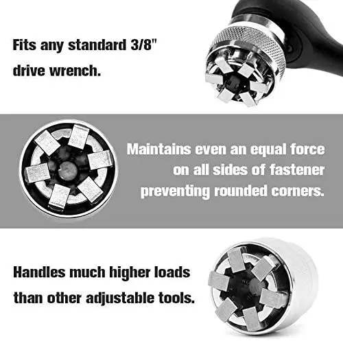 Adjustable Universal Socket Wrench Adaptive All-Fitting Multi Drill Attachment Adapter Socket Fit Any Standard 3/8" Drive Wrench