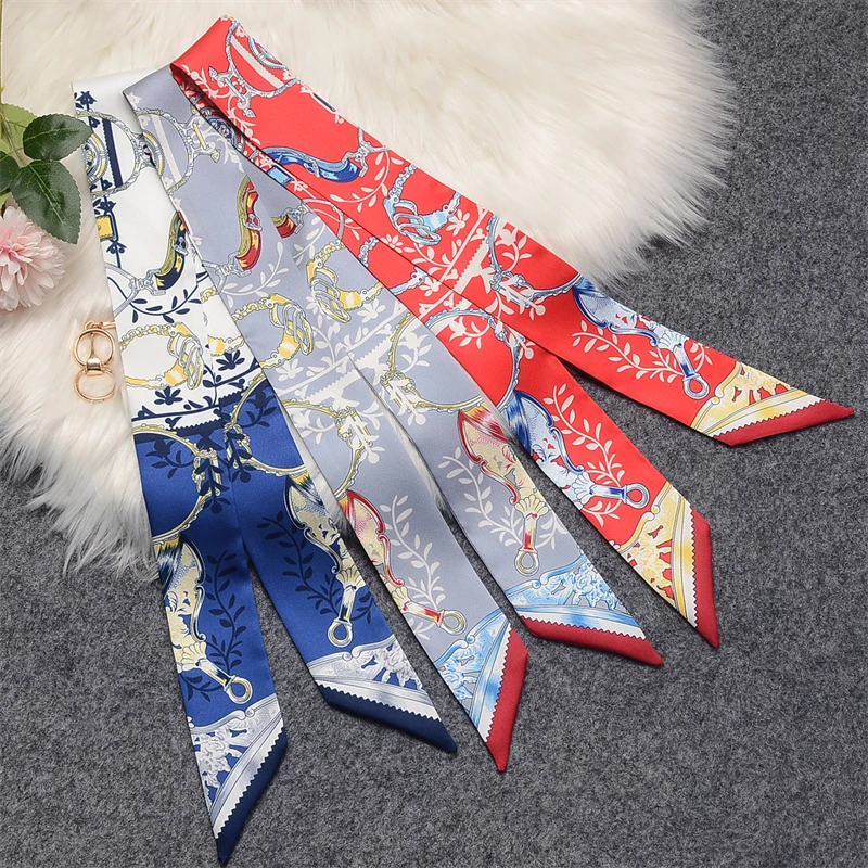 New Silk Scarf For Women Multi-function Tie Bag Handle Ribbon Headband Wristband Girl Headscarf Fashion Accessories