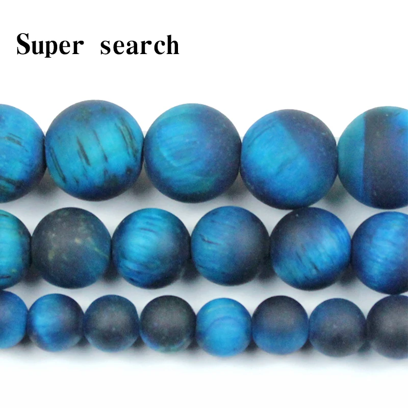 Natural Stone Loose Beads For Bracelets  Necklace Making 4/6/8/10 / 12MM with Tiger Eye and Frost Pattern Matte Blue Color