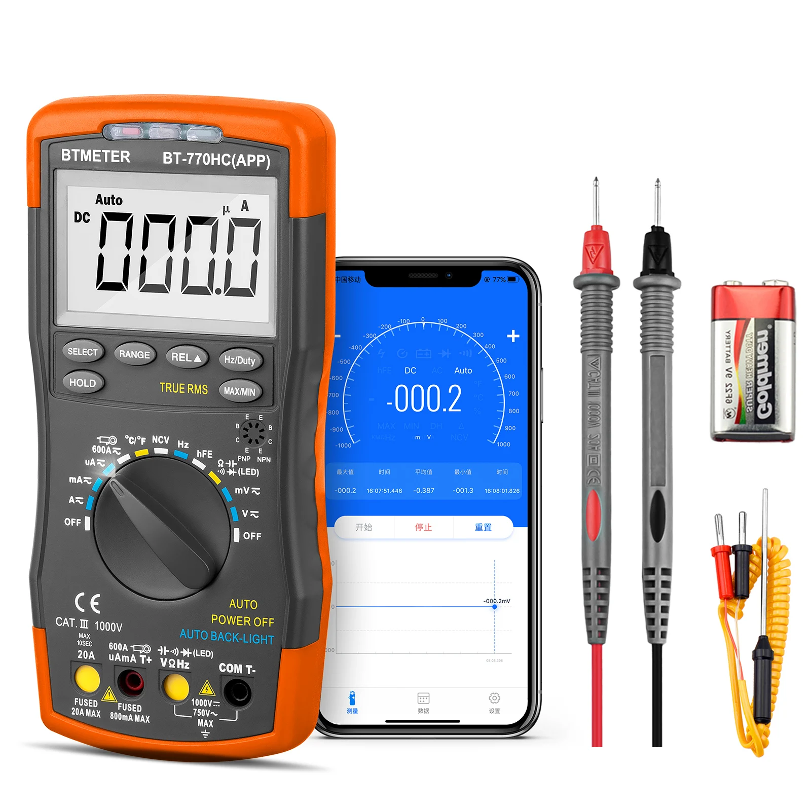 

BTMETER BT-770HC-APP True RMS Digital Multimeter 6000 Counts Auto Ranging AC/DC Voltage Current with APP Wireless Bluetooth