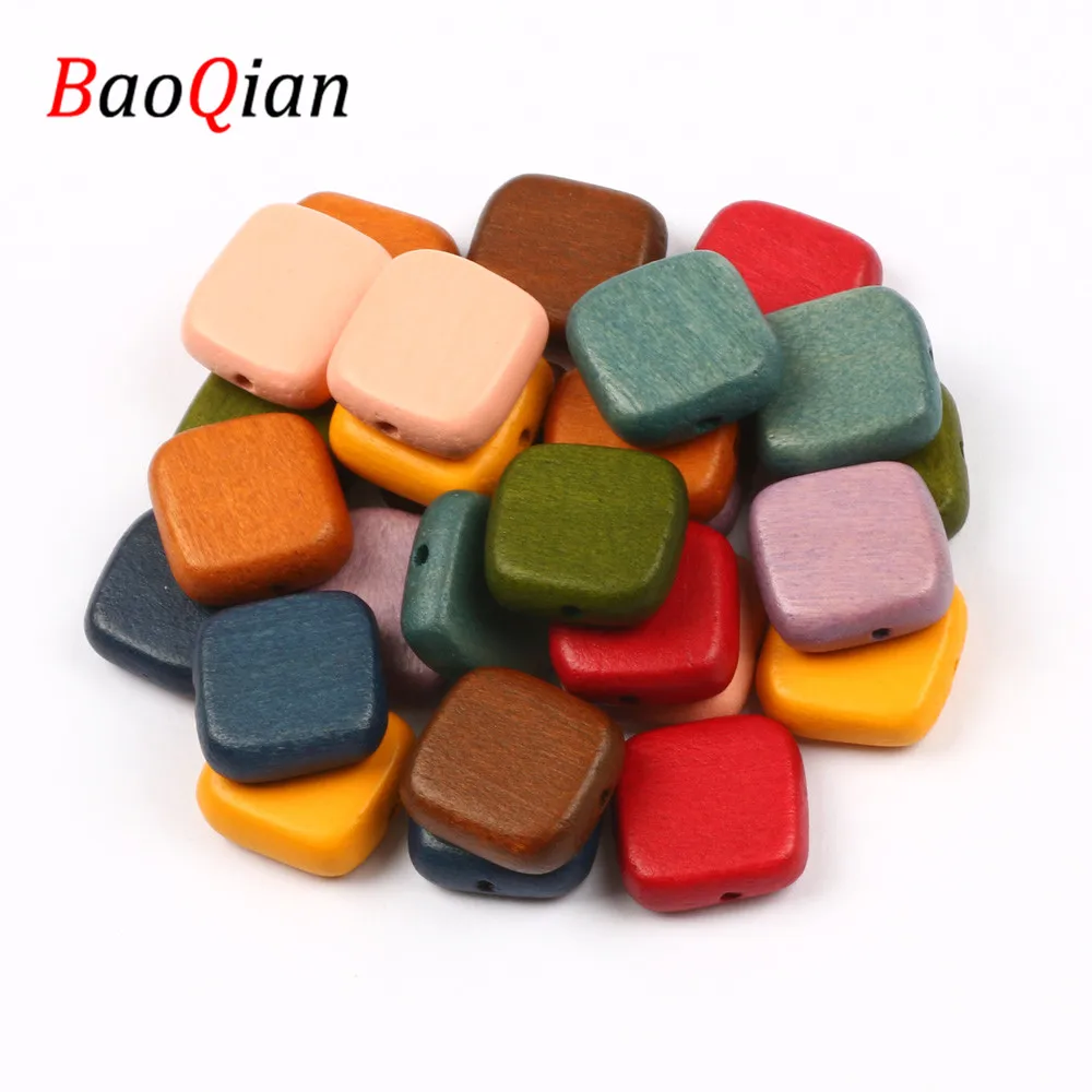 10pcs 16mm Multicolor Natural Wood Beads Wooden Square Loose Spacing Beads Jewelry Making Diy Necklace Bracelet Accessories