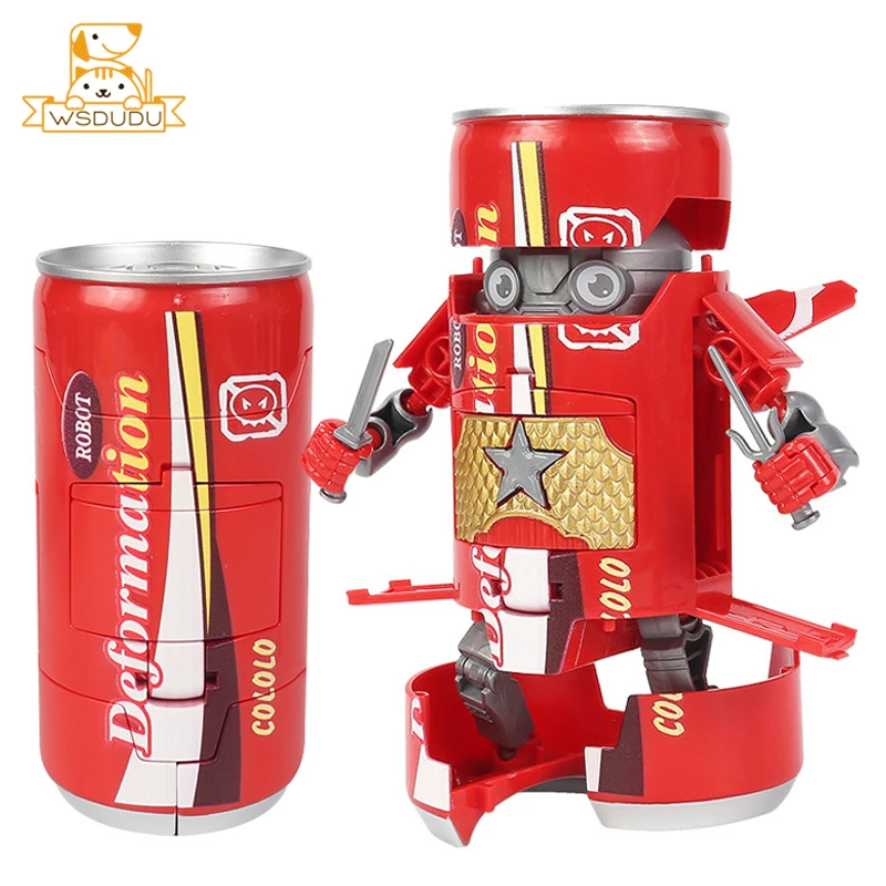 Cool Beverage Can Transform Warrior Robot Figurine Transformation Cartoon KO Battle Action Figure Toy Drink Tin Model Kids Gifts