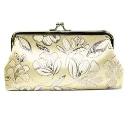 Vintage Women Flower Embroidery Kiss Lock Coin Purse Long Wallet Clutches Bag