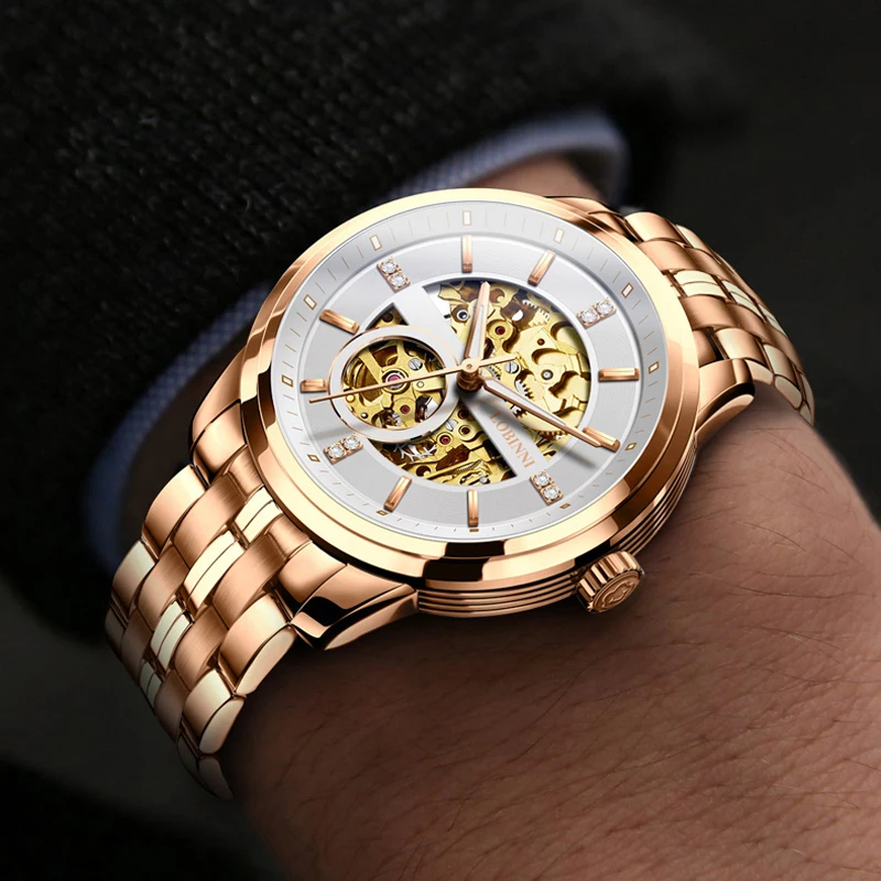LOBINNI Fashion Luxury Automatic Mechanical Watch 50M Waterproof Watch Relogio Masculino Top Brand Leather Strap Men Watch